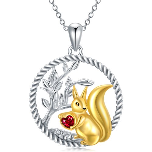 Sterling Silver Two-Tone Squirrel & Tree Of Life Necklace For Girl