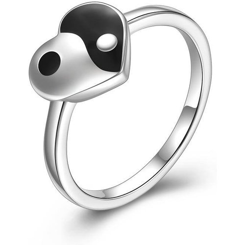 Sterling Silver Two-tone Heart & Yin Yang Ring