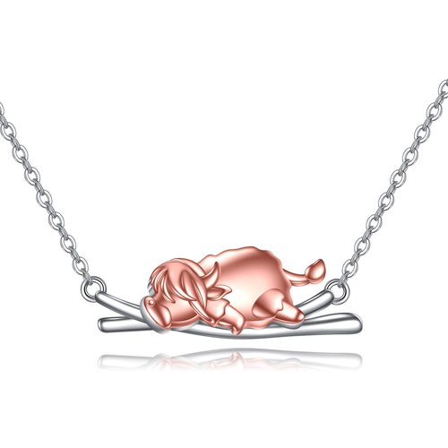 Sterling Silver Two-tone Highland Cow Pendant Necklace