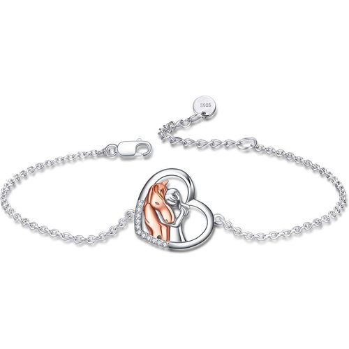 Sterling Silver Two-tone Horse & Heart Charm Bracelet