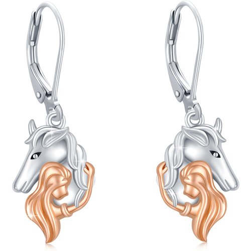 Sterling Silver Two-tone Horse Lever-back Earrings