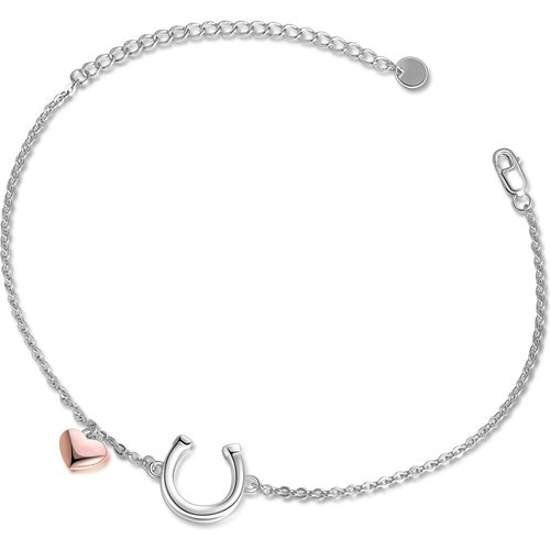 Sterling Silver Two-tone Horseshoe & Heart Charm Bracelet