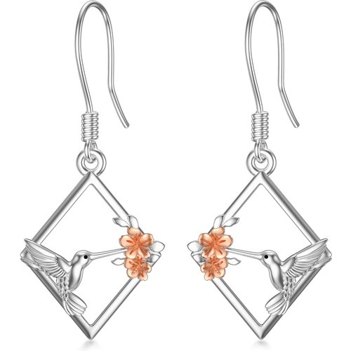 Sterling Silver Two-tone Hummingbird Drop Earrings