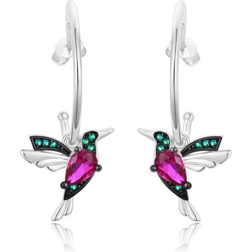 Sterling Silver Two-tone Cubic Zirconia Hummingbird Drop Earrings