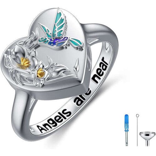 Sterling Silver Two-tone Hummingbird & Heart Urn Ring