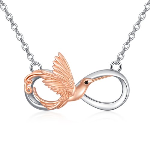 Sterling Silver Two-tone Hummingbird & Infinity Symbol Pendant Necklace
