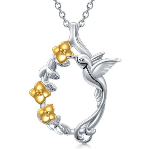 Sterling Silver Two-tone Hummingbird Pendant Necklace
