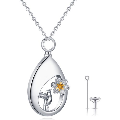 Sterling Silver Two-tone Hummingbird Urn Necklace for Ashes