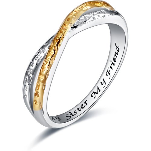 Sterling Silver Two-tone Infinity Symbol Ring with Engraved Word
