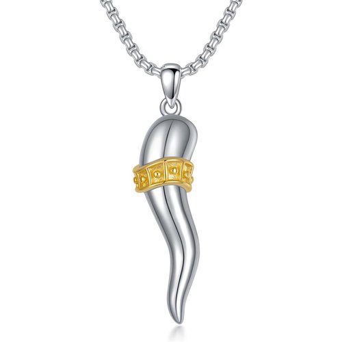 Sterling Silver Two-tone Italian Horn Lucky Pendant Necklace