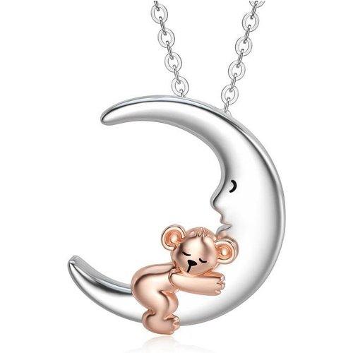 Sterling Silver Two-tone Koala Bear & Moon Pendant Necklace Gift for Kids