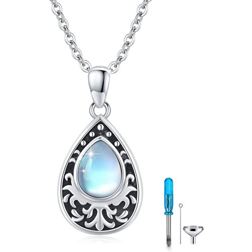 Sterling Silver Two-tone Moonstone Drop Shape Urn Necklace for Ashes