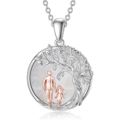 Sterling Silver Two-tone Moonstone Tree Of Life Father & Daughter Pendant Necklace