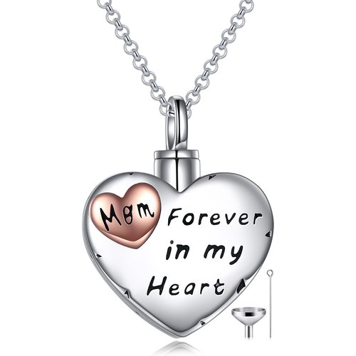 Sterling Silver Two-tone Mother Urn Necklace for Ashes with Engraved Word