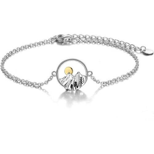 Sterling Silver Two-tone Mountains Charm Bracelet