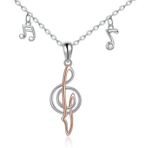 Sterling Silver Two-tone Music Symbol Pendant Necklace for Women