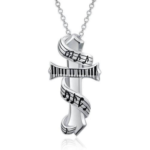Sterling Silver Two-tone Music Symbol & Piano Pendant Necklace