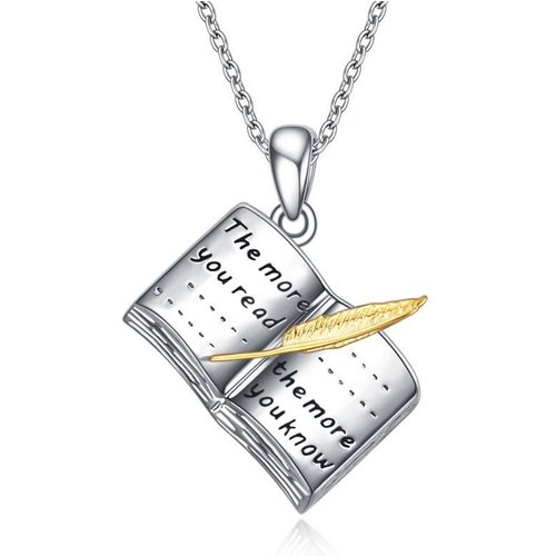 Sterling Silver Two-tone Notebook Pendant Necklace with Engraved Word