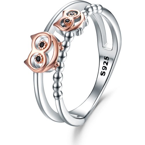 Sterling Silver Two-tone Owl Ring