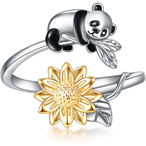 Sterling Silver Two-tone Panda Open Ring
