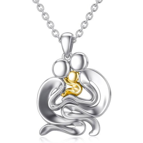 Sterling Silver Two-tone Parents & Children Pendant Necklace