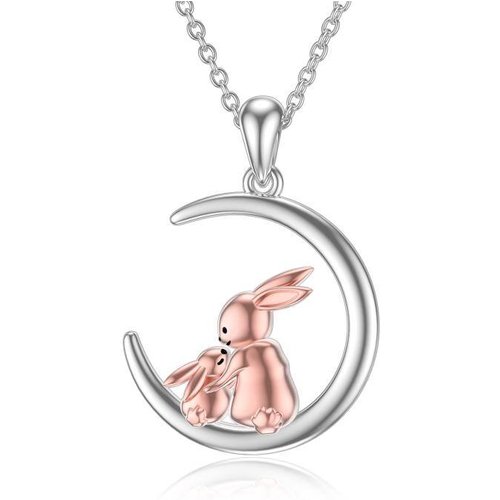 Sterling Silver Two-tone Rabbit & Moon Pendant Necklace