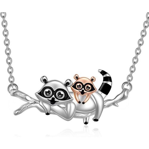 Sterling Silver Two-tone Raccoon Pendant Necklace