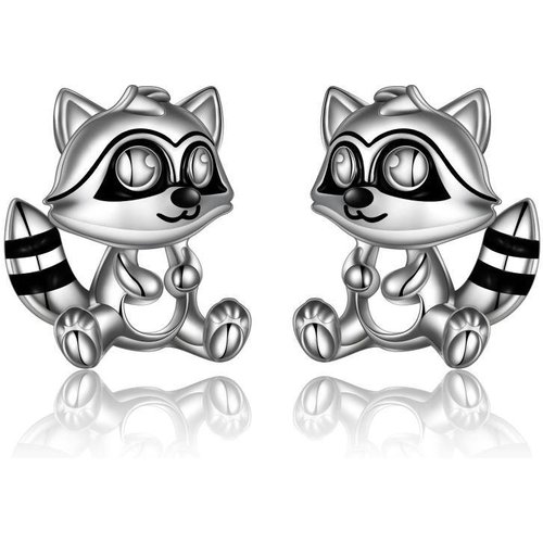 Sterling Silver Two-tone Raccoon Stud Earrings