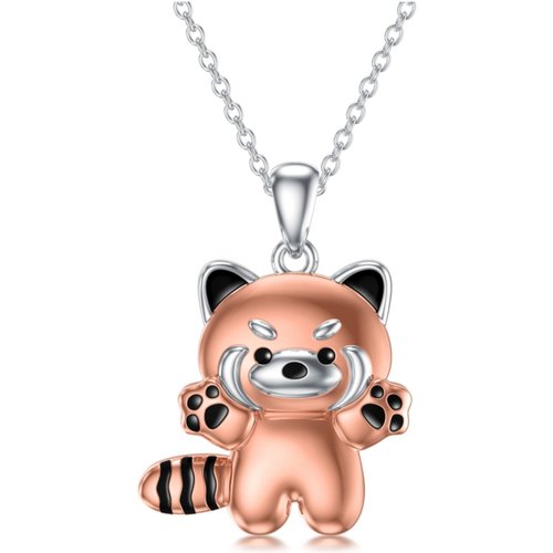 Sterling Silver Two-tone Red Panda Pendant Necklace