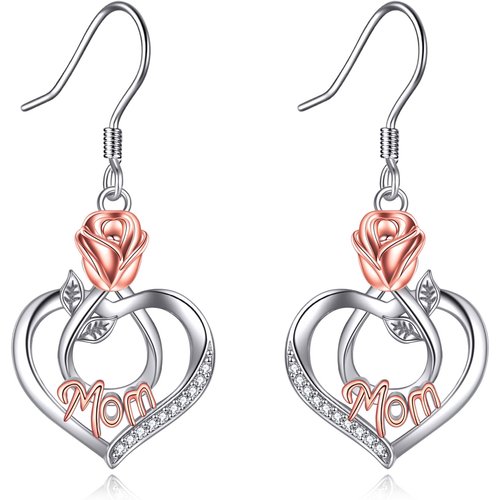 Sterling Silver Two-tone Cubic Zirconia Rose Drop Earrings