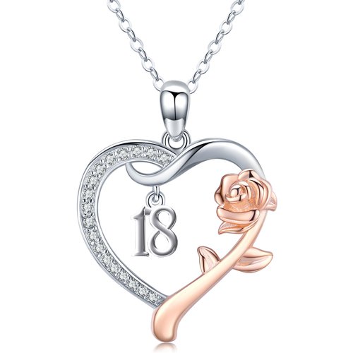 Sterling Silver Two-tone Rose & Heart Personalized Classic Name Pendant Necklace for women