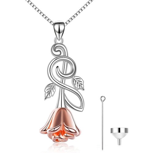 Sterling Silver Two-tone Rose & Musical Note Urn Necklace for Ashes