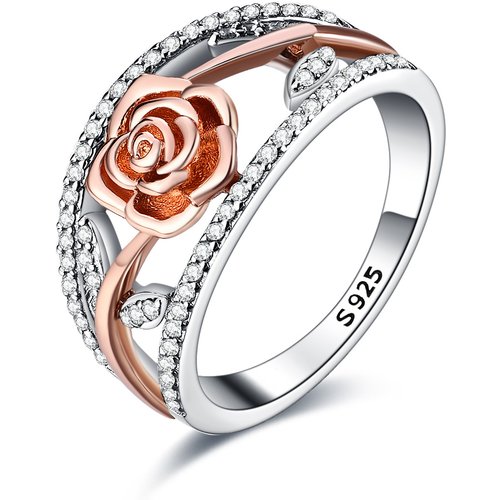 Sterling Silver Two-tone Cubic Zirconia Rose Ring