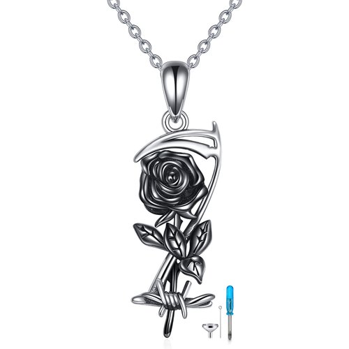 Sterling Silver Two-tone Rose & Sickle Urn Necklace for Ashes