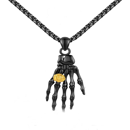 Sterling Silver Two-tone Rose & Skull Pendant Necklace for Men