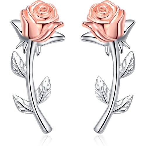 Sterling Silver Two-tone Rose Stud Earrings