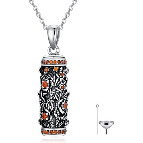 Sterling Silver Two-tone Cubic Zirconia Rose Urn Necklace for Ashes
