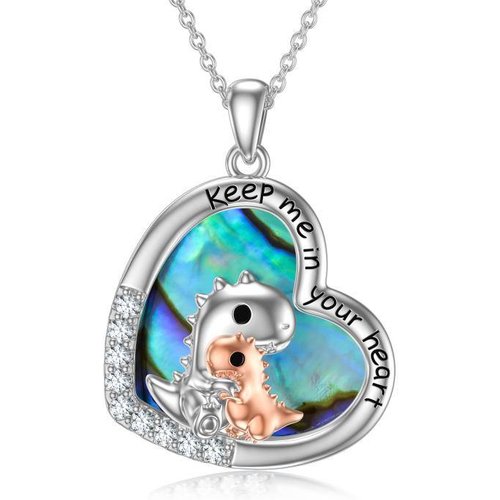 Sterling Silver Two-tone Round Abalone Shellfish Mother & Daughter Pendant Necklace