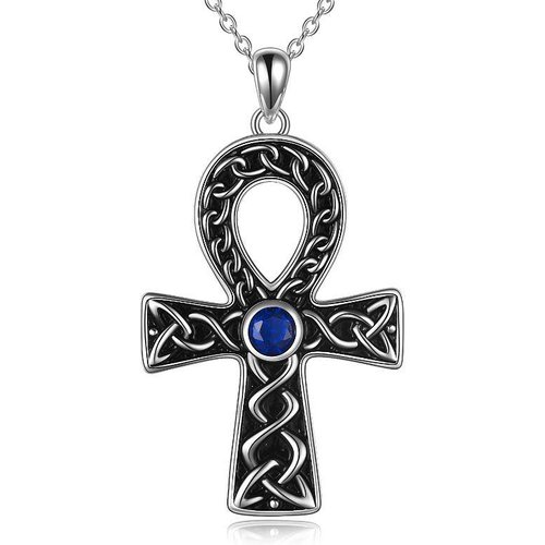 Sterling Silver Two-tone Round Cubic Zirconia Cross Pendant Necklace