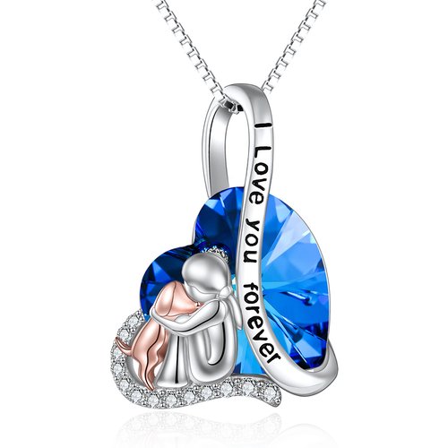 Sterling Silver Two-tone Round Dog & Heart Crystal Pendant Necklace with Engraved Word