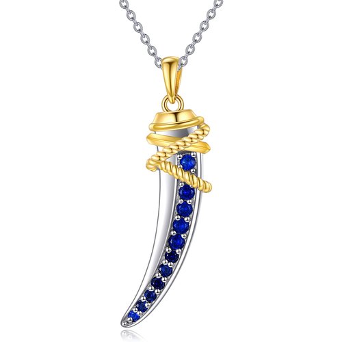 Sterling Silver Two-tone Round Cubic Zirconia Italian Horn Pendant Necklace