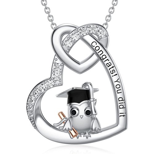 Sterling Silver Two-tone Round Owl Pendant Necklace