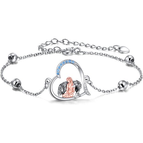 Sterling Silver Two-tone Round Zircon Wolf & Heart Charm Bracelet