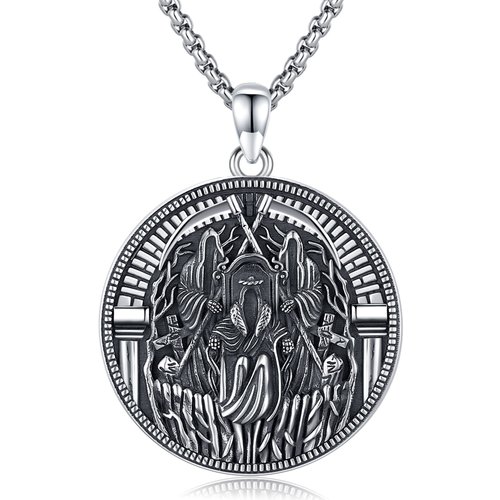 Sterling Silver Two-tone Santa Muerte Perdoname & Skull Pendant Necklace for Men
