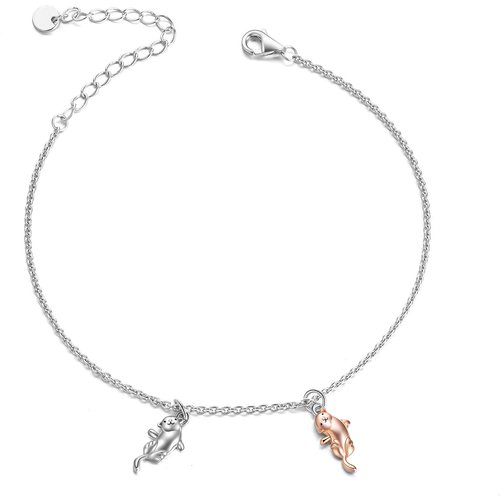 Sterling Silver Two-tone Sea Otter Charm Bracelet