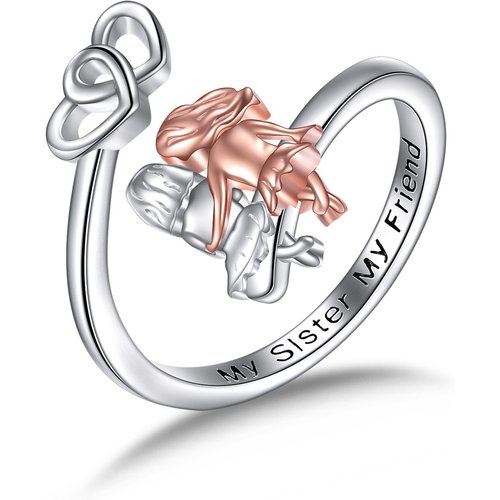 Sterling Silver Two-tone Sisters Open Ring