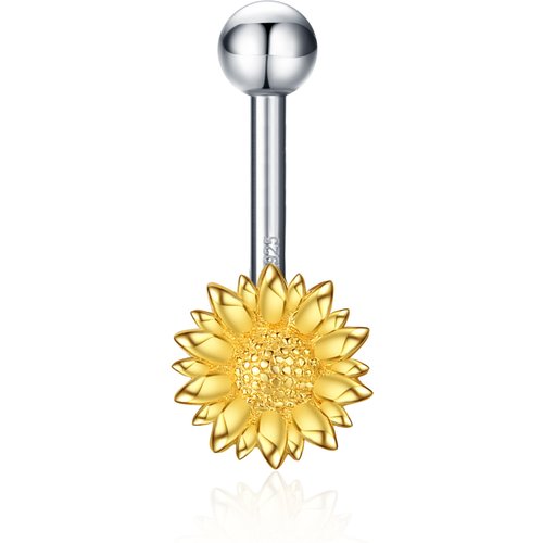 Sterling Silver Two-tone Sunflower Belly Button Ring