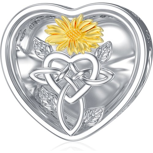 Sterling Silver Two-tone Sunflower & Celtic Knot Bead Charm