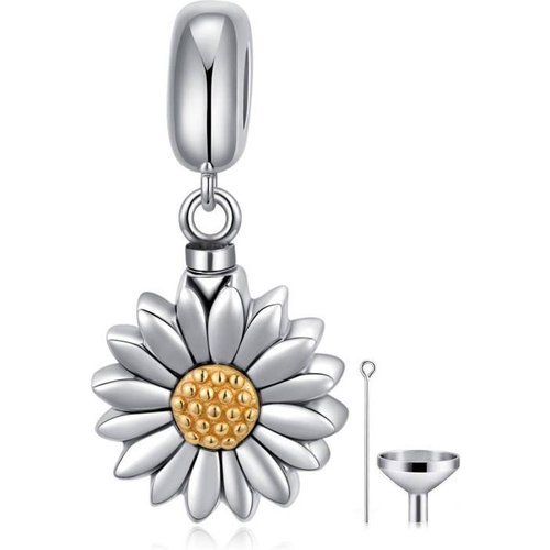 Sterling Silver Two-tone Sunflower Dangle Charm