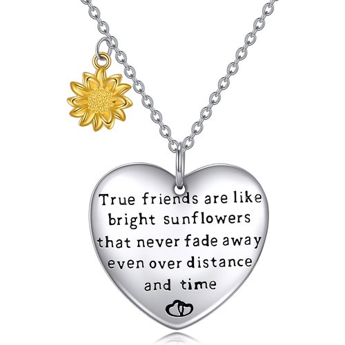 Sterling Silver Two-tone Sunflower & Heart Pendant Necklace